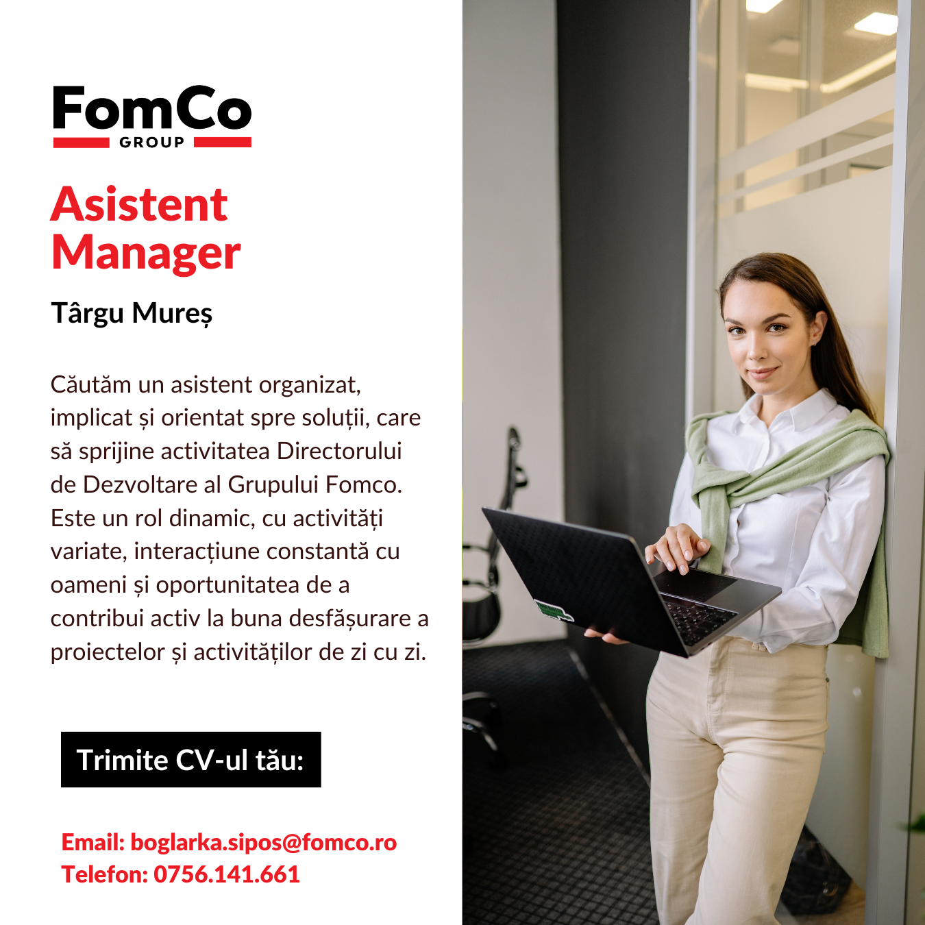 Asistent manager - Grupul Fomco